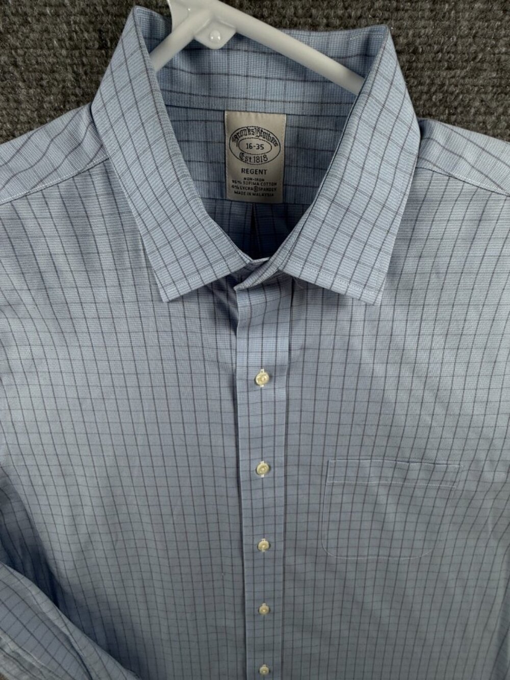 Brooks Brothers Non Iron Stretch Button Up Shirt Cotton Regent Blue Check 16 35